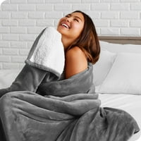 Bare Home Sherpa Fleece pokrivač - reverzibilni plišani krevet pokrivač siva puna kraljica