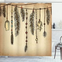Plemenska zavjesa za tuširanje, boemski pribor za kosu ptica perja perle na gudačkim skicama digitalni