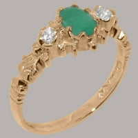 Britanska izrađena 14k Rose Gold Prirodni smaragdni i kubni cirkonijski ženski prsten - Opcije veličine