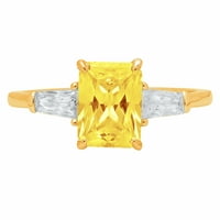 2. CT Sjajni smaragdni rez simulirani žuti dijamant 14k žuti zlato Trobotan prsten s 7