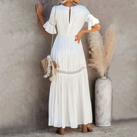 Bigersell White haljina, ljetni duboki V-izrez duljine ruho Boho Maxi haljina plutane haljine dugih