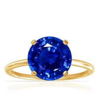 Gemsny rujan rodni kamen - Dainty okrugla Četiri prong Neovećeno Blue Sapphire Solitaire Ring