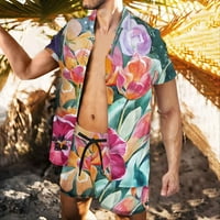 Muške retro Havajske majice kratkih rukava kratke hlače za kratke hlače sa svim cvjetnim print setovi