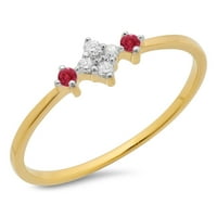 0. Carat 18K žuto zlato okruglo rubin i bijeli dijamantski ženski bridalni angažman Obećaj prsten CT