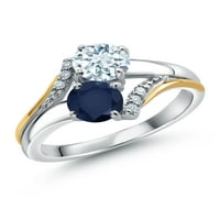 10k žuto zlato i srebrna plava safir i nebo plavi akvamarin i bijeli laboratorij uzgajao dijamantni zaručni prsten za žene za žene