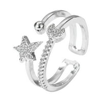 Wendunide ukrasi, zvijezda i mjesečev prsten s dijamantima za žensko modno nakit Popularni dodaci srebrni