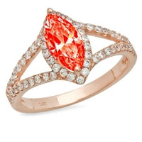 1.2ct markise rezan crveni simulirani dijamant 14K ružičasto zlato Angažovanje halo prstena veličine