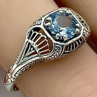 Deco Filigranski dizajn Antikni stil Sterling Silver Simulirani aqua plavi akvamarinski prsten 913Z