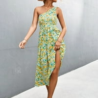 Ženske ljetne cvjetne haljine Jedno ramene haljina bez rukava ruffled Flowy haljina Bohemian Maxi haljina