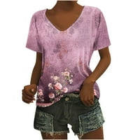 Dame Ljetne vrhove i bluze Čišćenje Trendi cvjetni uzorak Grafički kratki rukav V rect majice Labavi