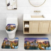 Miami Florida Skyline Cilati za kupaonicu Set za kupanje Contour Mat i toaletni poklopac poklopca