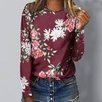 Youmao ženske ležerne majice s dugim rukavima modne okrugle vrat cvjetne tiskarske majice Žene povremene