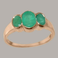 Britanski zadivljujući 14k Rose Gold Natural Emerald Ženski zaručni prsten - Opcije veličine - Veličina