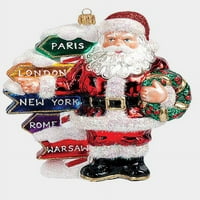 Djed Mraz sa putničkim pravcima potpisao je poljska usta puhala stakleni božićni ukras