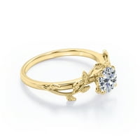 Half Carat okrugli prirodni dijamantni zaručnički prsten - priroda nadahnuti dijamantni prsten - 10k žuto zlato