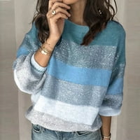 Džemper za žene blok boja prugasti džemper s vratom dugih rukava pletenje pulover džemper džemper plavi