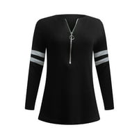 Ženski vrhovi dugih rukava Solid tromjesečje zatvarača, casual ženske modne majice V-izrez Black XL