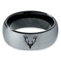 Tungsten Deer Antler BAND prsten Muškarci Žene Udobnost Fit Black Dome Brušeno sivo Polirano