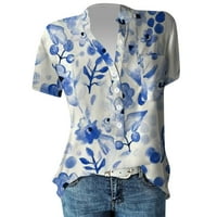 Košulje za ženske ženske tiskane majice s kratkim rukavima s kratkim rukavima nebesko plavo l