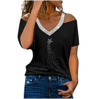 PEDORT WOMENS TOPS Trendy ljetni tee SummerWomen's Fasset Casual majica Black, XL
