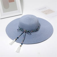 Xiuh Ženske solidne boje velike slame šešir za sunčanje Široke šešire plaža modni šeširi svijetlo plava