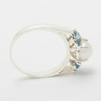 Britanci izrađeni sterling srebrni kulturni biser i plavi Topaz ženski prsten za klaster - Opcije veličine