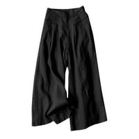 Ganfancp nove hlače Ženske hlače visoke struke labave ravne široke nogave hlače, duge hlače u boji crne