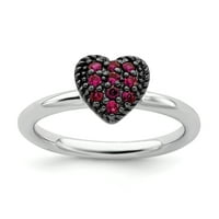 Sterling Silver CR crveno rubin Srce Veličina prstena 9. S Love Spackible Gemstone, srpanj je stvorio
