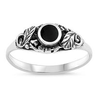 Vaše boju Žene simulirani crni prsten za list. Sterling Silver Band CZ Ženski veličine 5