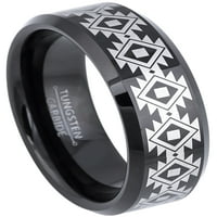 Havajski dizajn uzorka Crni volfram karbidni prsten - Comfort Fit Polirani završni plan Tungsten Vjenčanje