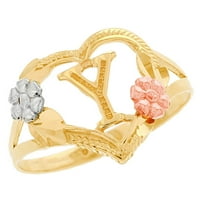 Jackani 10k više-tonski zlatni dijamantni rez cvjetni slovo Početni y srčani prsten