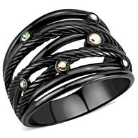 TK - IP Crni prsten od nehrđajućeg čelika sa gornjim klasnim kristalom u Aurori Borealis veličine 5