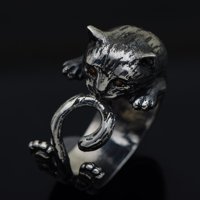 Sterling Silver Slatko mačji mačji prsten sa crvenim granetom u očima pokloni za mačju ljubavnicu Ženski