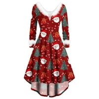 Božićne žene V izrez dugi rukav nepralatni-hem linijska haljina za zabavu cvijet Applique mrežica rukav