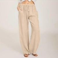 Ženske hlače Ležerne prilike pune boje pamučna mješavina Elastična džepa za struku Duge široke pantalone