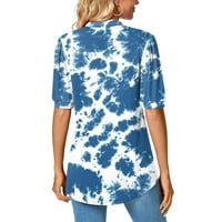 Ženski pleteni puff kratkih rukava Ljeto V izrez T majica Labavi bluzes Dressy casual blue m