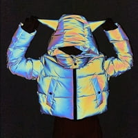 Žene Rainbow laserski lisni kaput dugi hop crna reflektirajuća jakna za odvojive patentne patentne kapuljače,