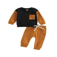 Toddler Baby Boys Fall Outfit Kontrastni boju Duge dugim rukavima i ležerne kožuteže za punjenje, 0