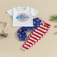 4. jula Baby Boy Outfit Pismo Ispis Crewneck T košulje Top zvijezde Stripe hlače Četvrti jul Delil Ljetna
