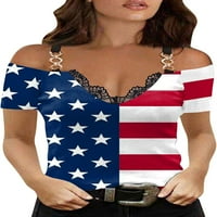 Dabuliu Ženska tenka 4. jula Labavi američki zastava trendy o vrhom vrata bez rukava patriotske košulje