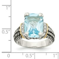 14K dvotonski zlatni prsten za prsten dragulj žuto nebo plavi topaz dijamant