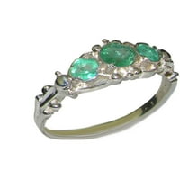 Britanci izrađeni sterling srebrni prirodni smaragdni ženski trilogijski prsten - veličine opcije -