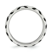 Jewels Sterling Silver Sjajljivi izrazi polirani crni bijeli emajlirani prsten