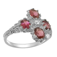 Britanci izrađen 18k bijeli zlatni prirodni dijamant i ružičasti turmalin ženski prsten klastera - Opcije