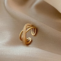 Ženski zlatni prelaz Otvoreni prstenovi jednostavni cirkon intaid metalni prstenovi za zabave za upoznavanje