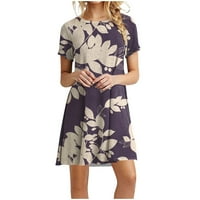 FOPP Prodavač Ženska modna ležerna svestrana tiskana retro okrugla vrata kratka rukava ljetna haljina