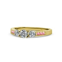 Diamond Milgrain Tri kameni prsten sa ružičastim turmalinom na bočnoj traci 0. CT TW u 14K žutom zlatu