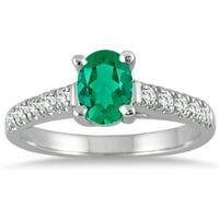 Ženski ovalni smaragdni i dijamantni prsten karat u 14K bijelom zlatu