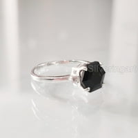 Hexagon Black Ony Ring, Sterling srebrna, ženski prsten, prirodni oniks, decembar roštilj, božić, zahvalnost,