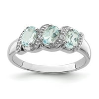 Bijeli sterling srebrni prsten gusjeničar Aquamarine oval plavi dijamant